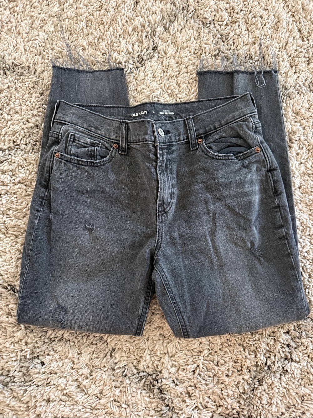 Old Navy Black Distressed Mid Rise Boyfriend Jeans